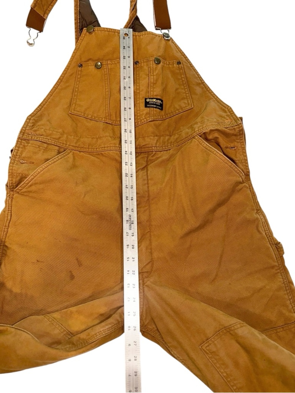 Vtg Y2K Thrashed Overalls Oshkosh Bgosh Vestbak Brown Quilted Utility Bibs 36x34 - Picture 14 of 16